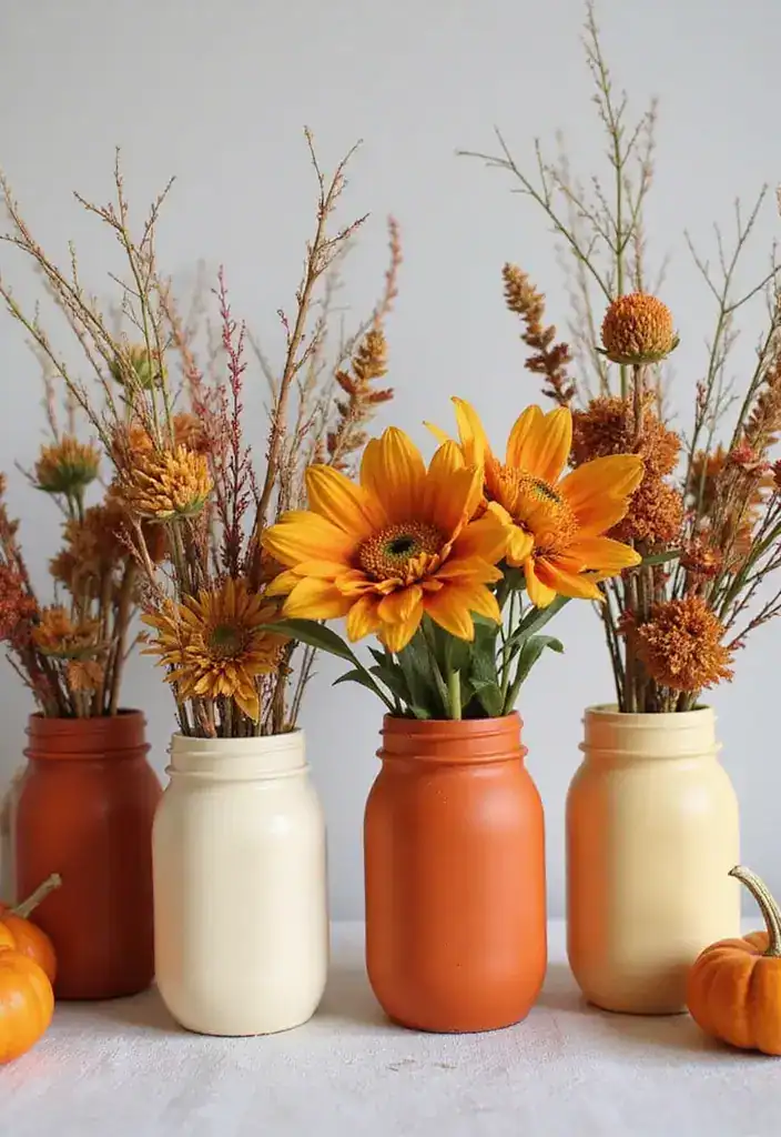 15 Fall Crafts That’ll Transform Your Home Into an Autumn Wonderland (You Won't Believe #10!) - 8. Painted Mason Jar Vases