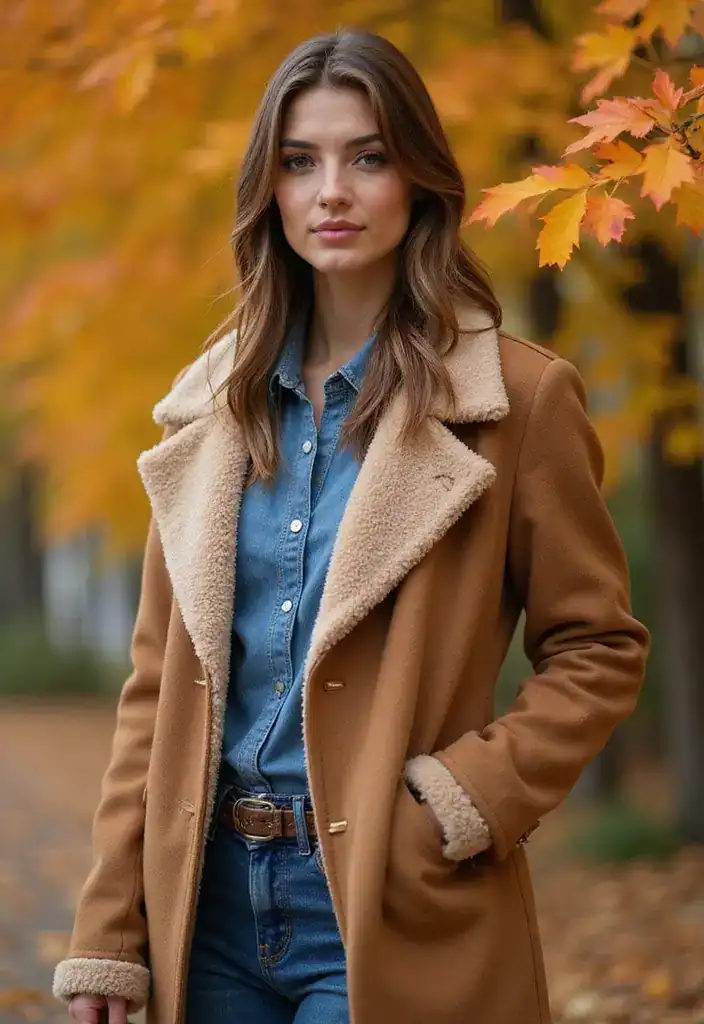 15 Layering Tricks with Coats That’ll Keep You Warm and Stylish This Autumn! - 8. Shearling and Denim Combinations