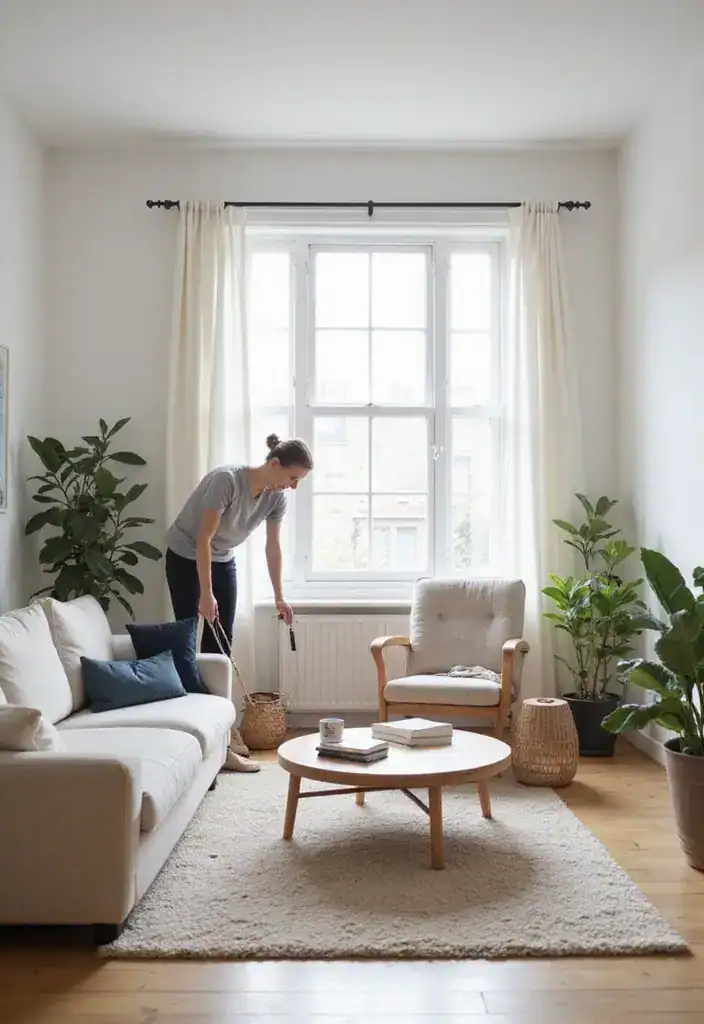16 Minimalist Living Room Ideas That Will Clear Your Mind and Clutter! - 16. Regular Maintenance