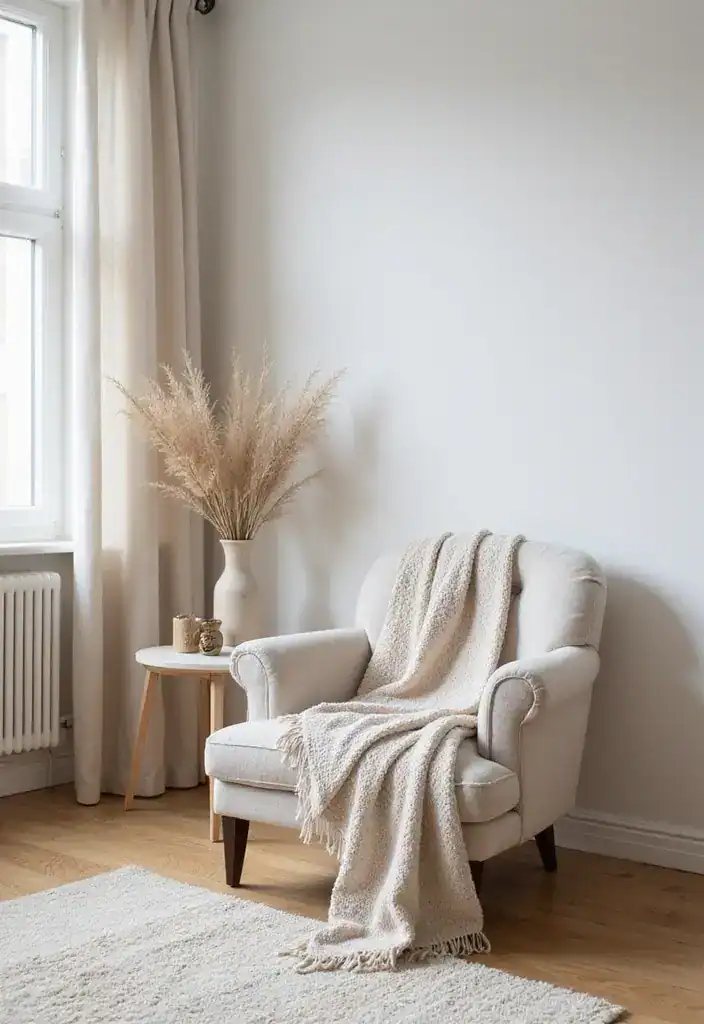 16 Minimalist Living Room Ideas That Will Clear Your Mind and Clutter! - 5. Create a Cozy Corner