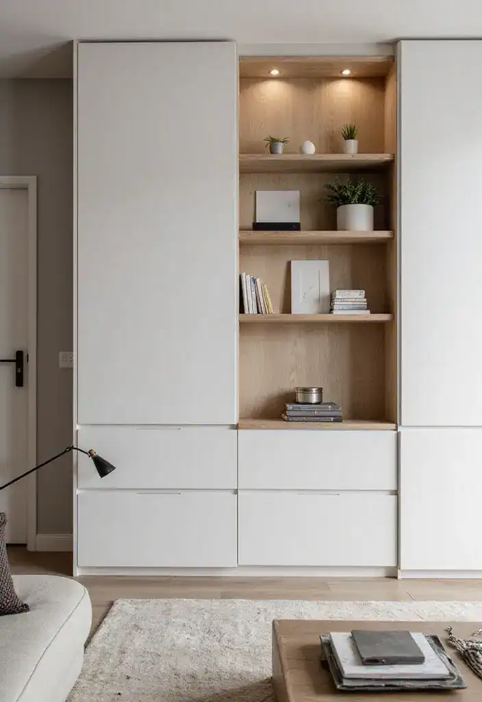 16 Minimalist Living Room Ideas That Will Clear Your Mind and Clutter! - 6. Streamlined Storage Solutions