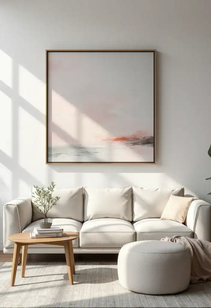16 Minimalist Living Room Ideas That Will Clear Your Mind and Clutter! - 7. Minimalist Artwork
