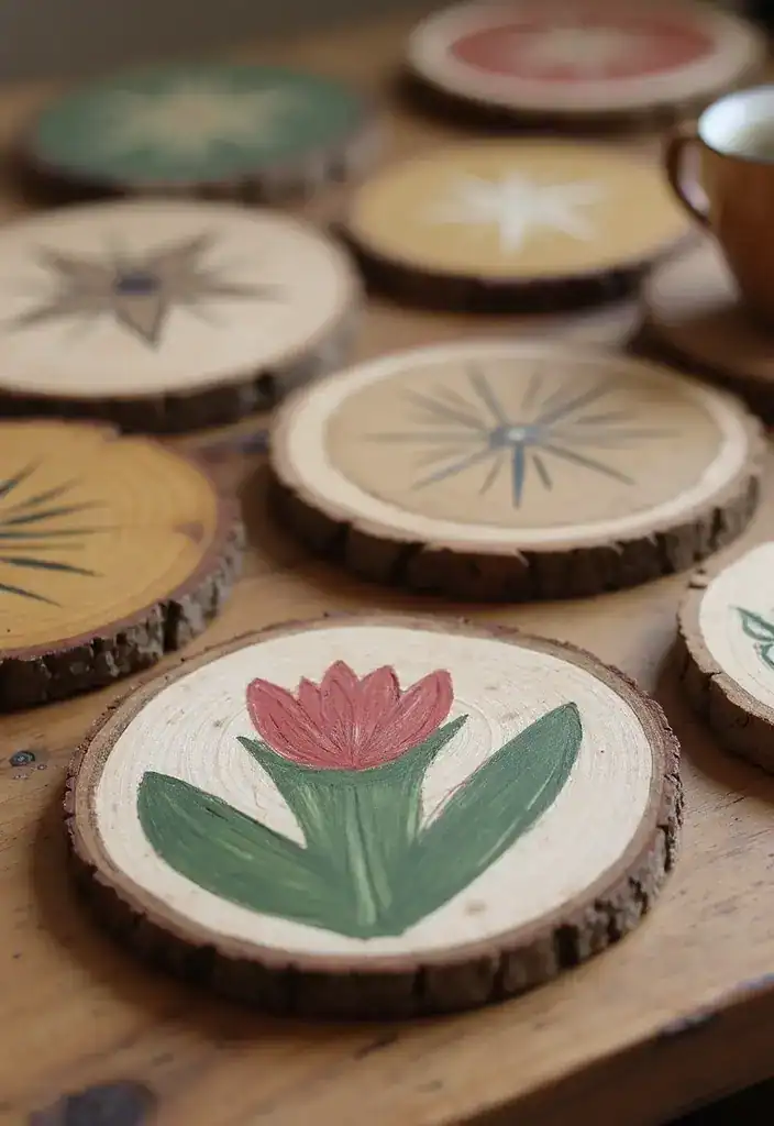 20 Einfache Holz Bastelprojekte, die Du noch Heute Ausprobieren musst! - 1. Rustikale Holzuntersetzer