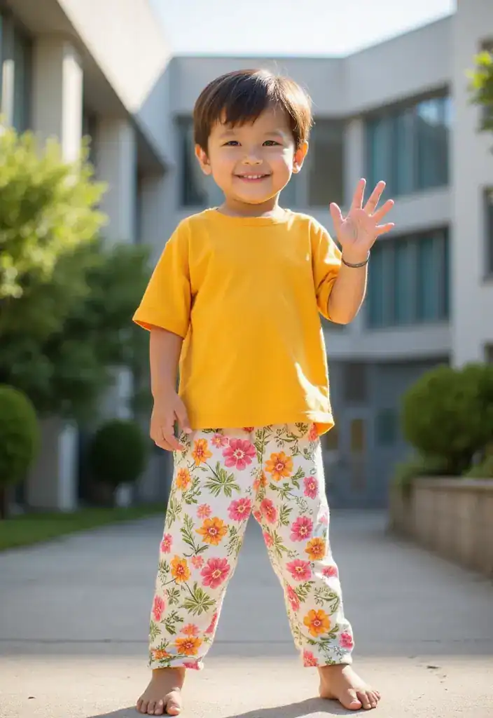 21 Trendy First Day of School Outfits Your Kids Will Absolutely Love (Wait Until You See #8!) - 15. Bold Floral Pants with a Solid Top