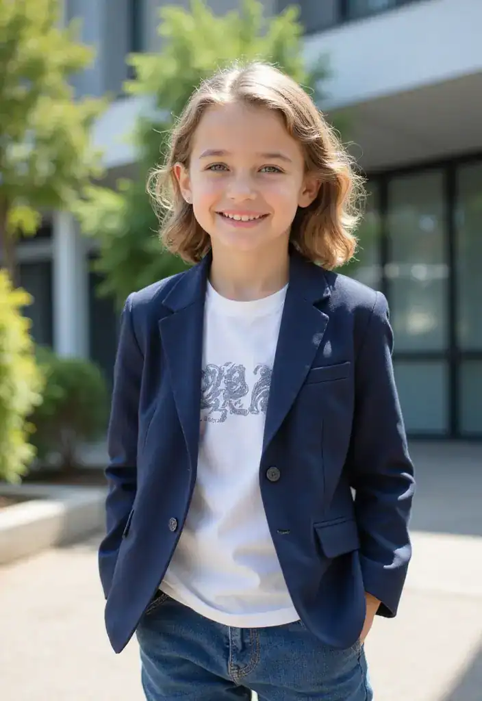 21 Trendy First Day of School Outfits Your Kids Will Absolutely Love (Wait Until You See #8!) - 19. Classic Blazer with T-Shirt and Jeans