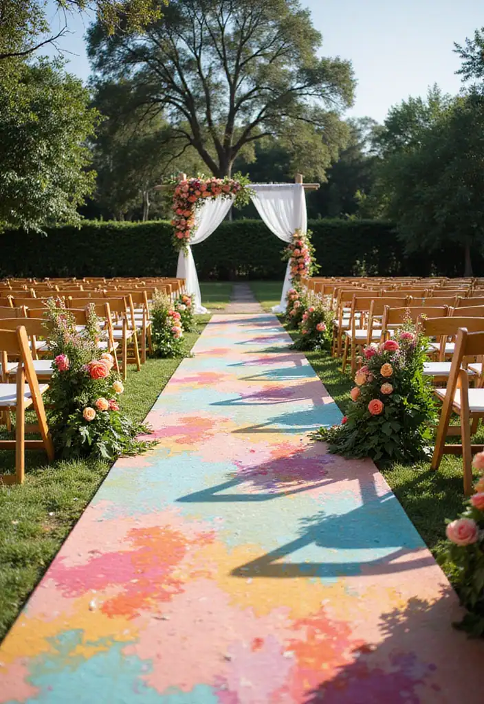 30 Creative Wedding Decor Ideas That Will Make Your Big Day Unforgettable - 11. Colorful Ceremony Aisle Runner