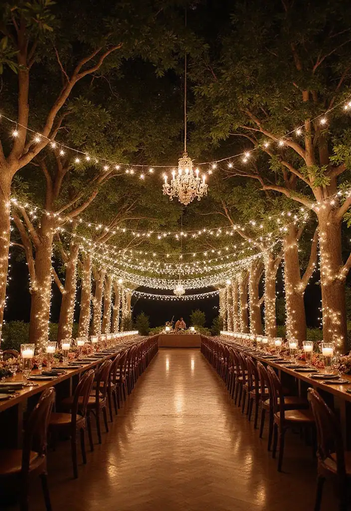 30 Creative Wedding Decor Ideas That Will Make Your Big Day Unforgettable - 17. Dreamy Fairy Light Canopies